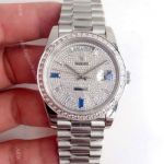Swiss Grade Rolex Day Date II 41 Paved Diamond Ruby Dial watch Stainless Steel with Baguettes